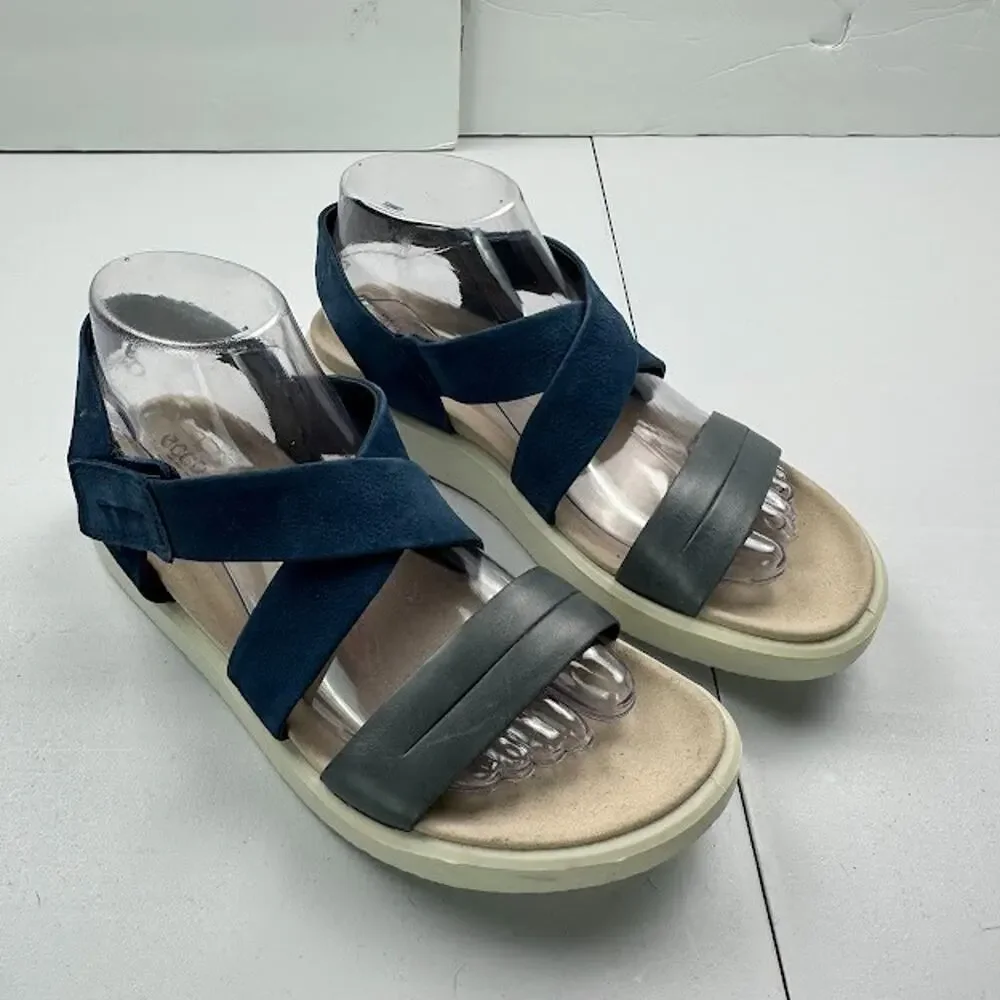 ECCO Flowt Sandals Womens 8 Blue Sandal Strappy Comfort Minimalist Preppy - Picture 2 of 12